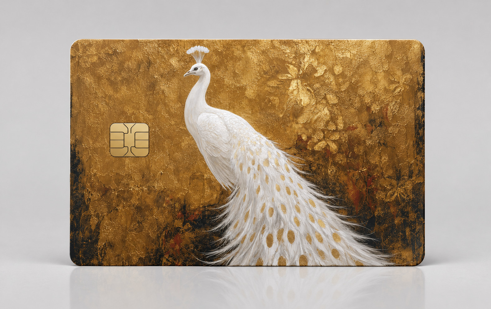 White Peacock on Gold Luxury Design Debit Card Credit Card Skin