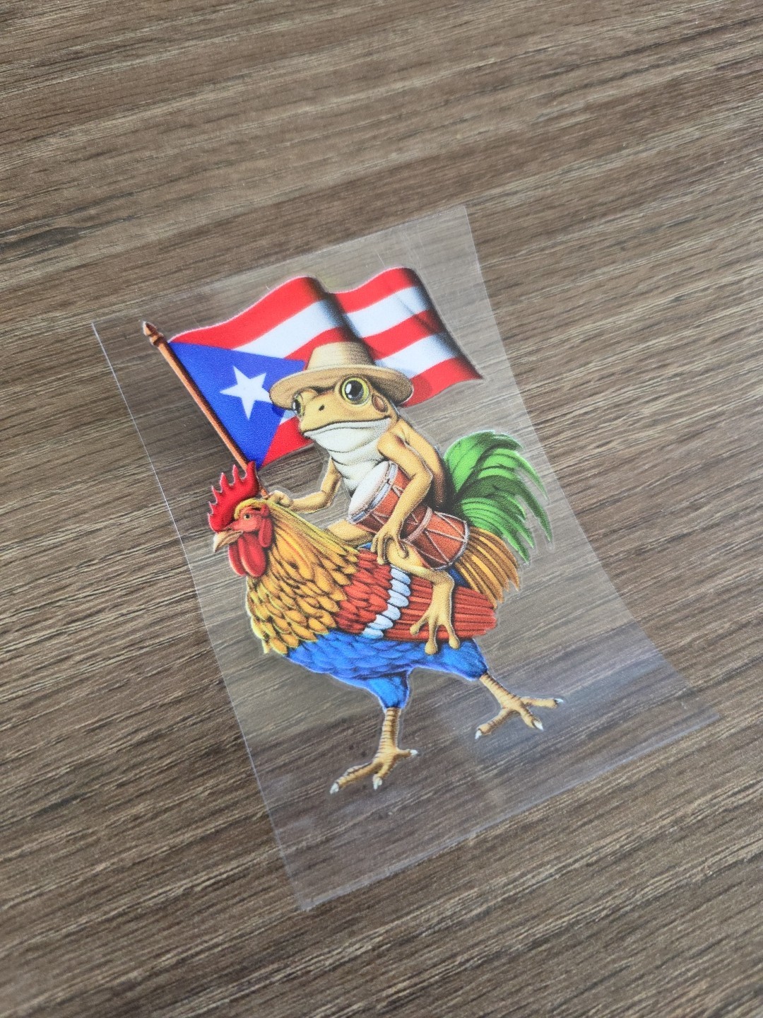 Coqui Riding Rooster | Puerto Rico Flag Decal | UV DTF Made In USA