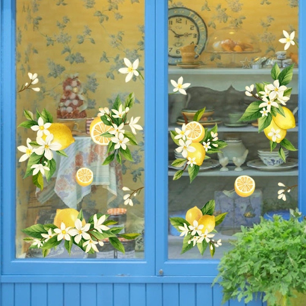 Modern Lemon Floral Static Cling Decal 11.81 x 23.62 in for Kitchen Living Room