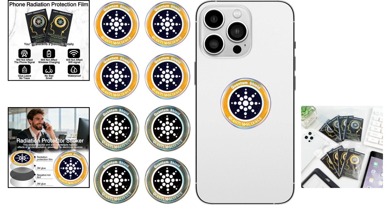 8-Pack Radiation Blocking Stickers – Gold & Silver Energy Balancers for Devices