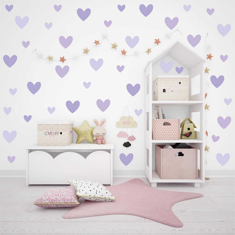 170 PCS Purple Heart Wall Decals – Ombre Lavender Waterproof Vinyl Peel & Sti…