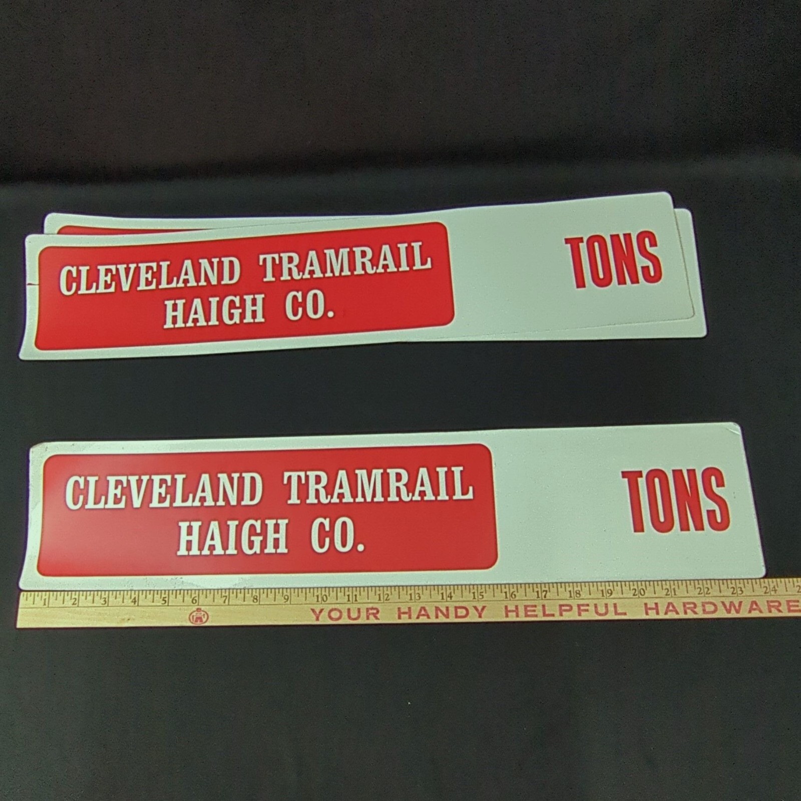 Cleveland Tramrail Haigh TONS 2 Long Stickers 24" x 5" Engineer Crane Systems