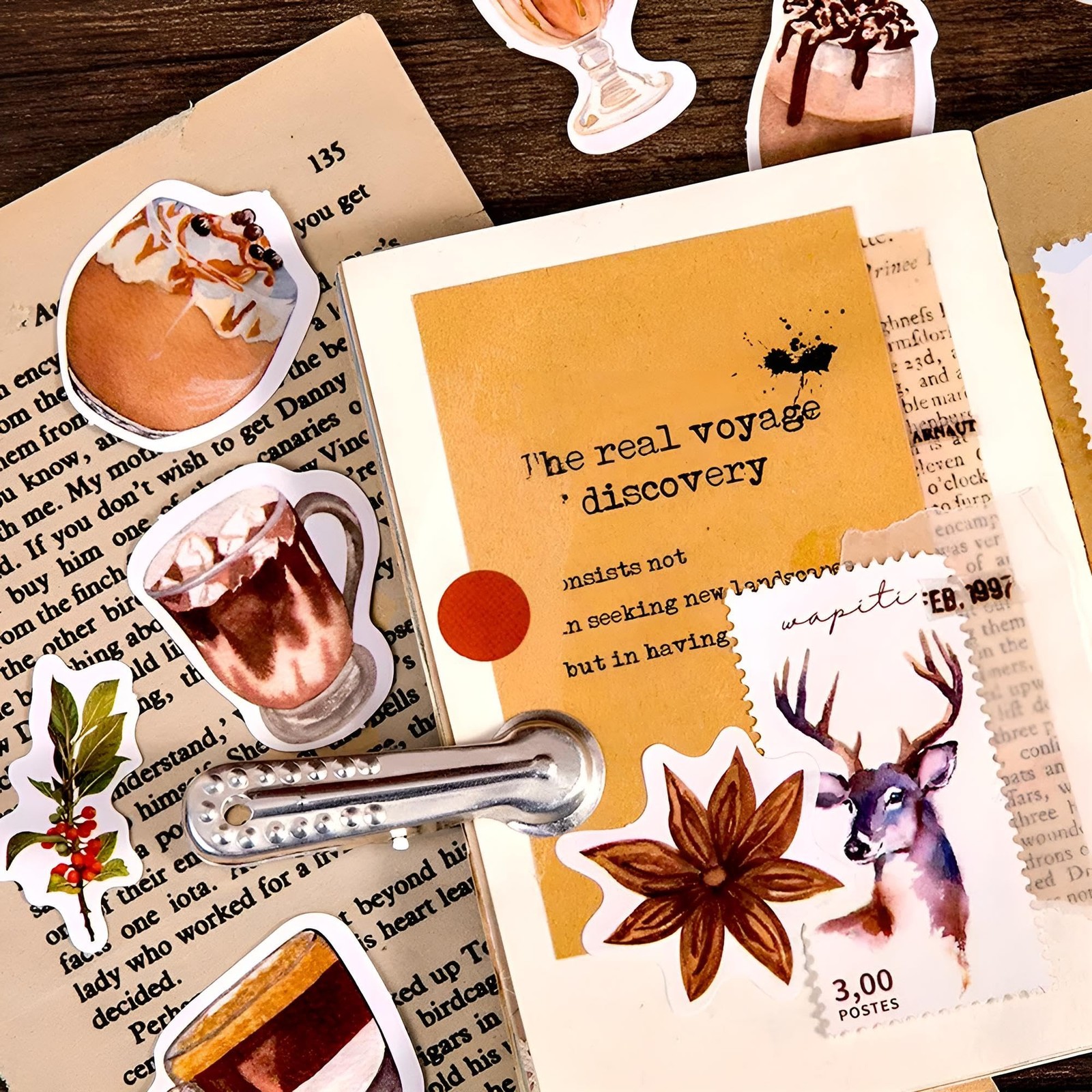 Small Size Coffee Stickers, 46pcs Boxed DIY Decoration Theme Beige