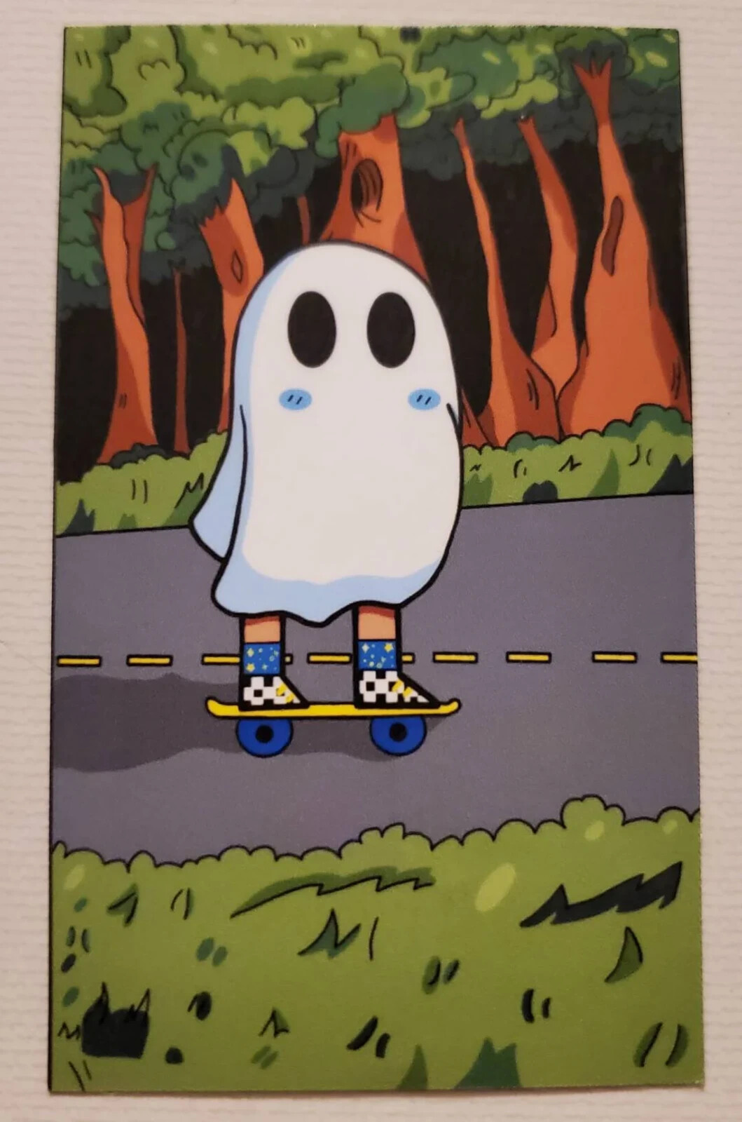Handmade "Skateboarding Ghost" die cut sticker. See description!