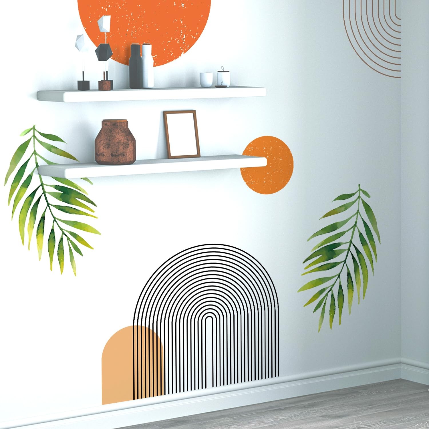 Boho Mid-Century Modern Wall Decals Peel and Stick, Large Archs Sun Vinyl Wal…