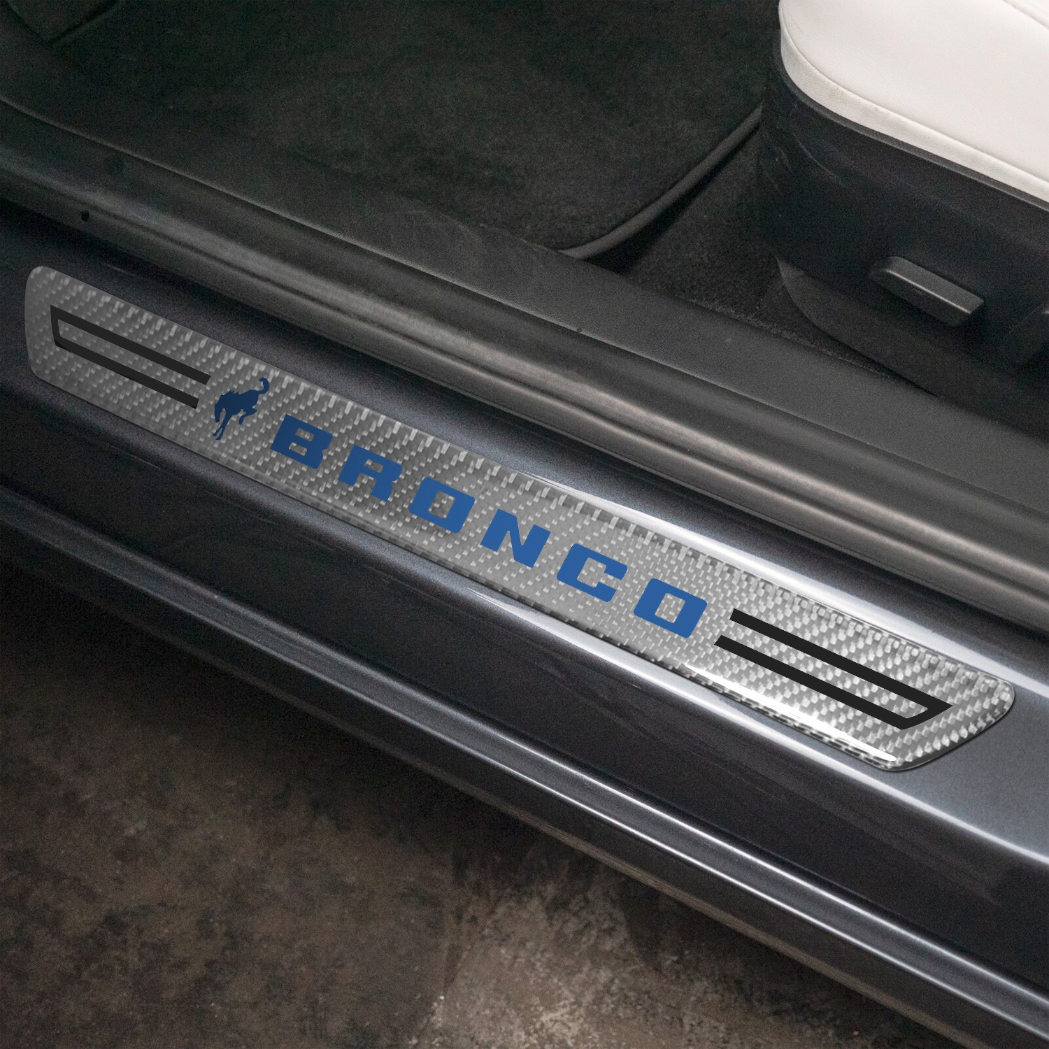 Ford Bronco in Blue Silver Carbon Fiber Universal Door Sill Kick Plates