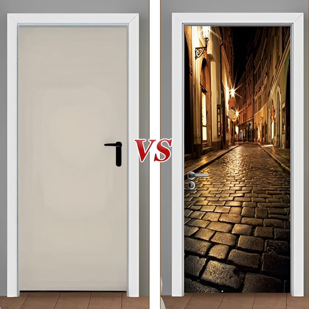 Door Wallpaper Murals 3D Alley at Night Door Wallpaper Sticker Self Adhesive Vin