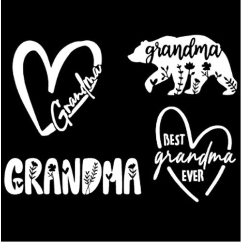 Grandma Vinyl Decal Stickers ~5 In White Heart Bear Best Grandma Ever 4 Pack NEW