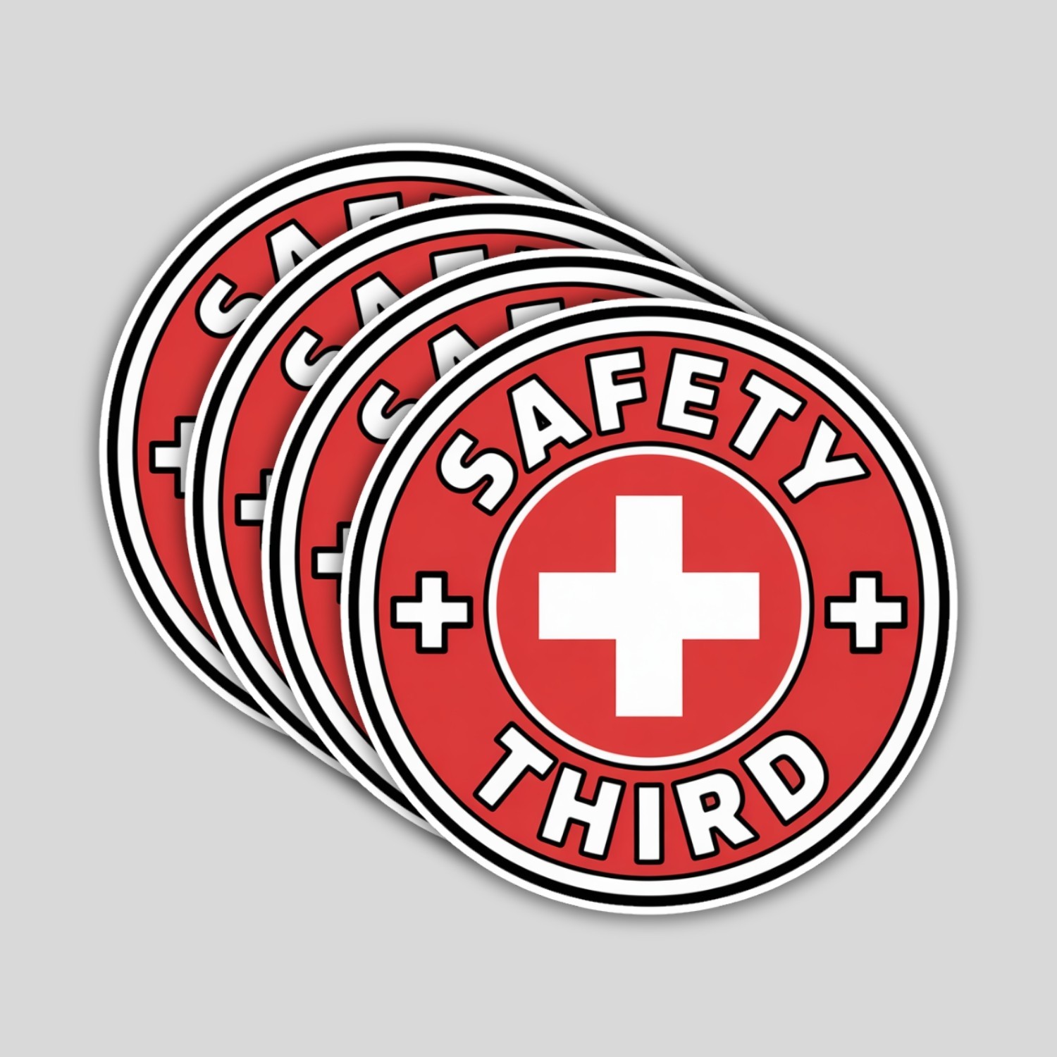 4pcs Funny Safety Third Stickers – Hard Hat Vinyl Decals for Toolbox, Car