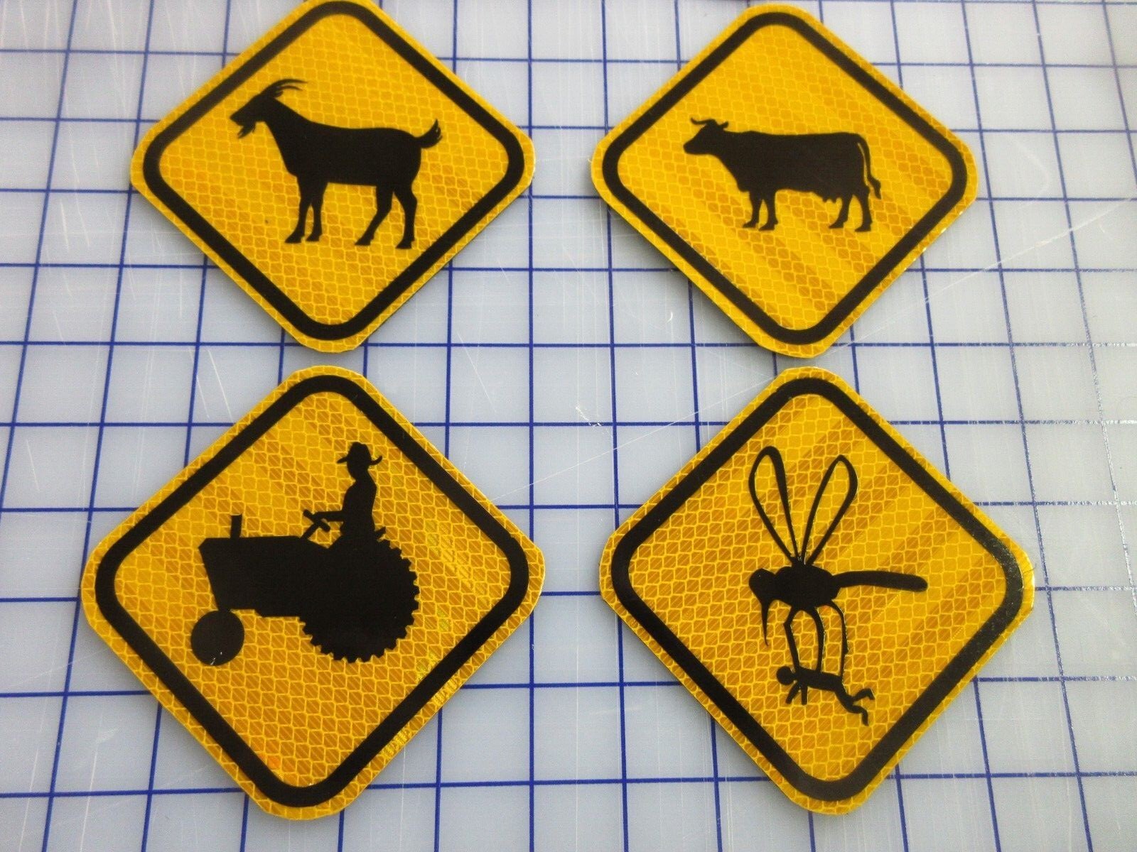 New Reflective DOT Road Sign Magnet Goat – Cow – Tractor – Mosquito Carrying Man