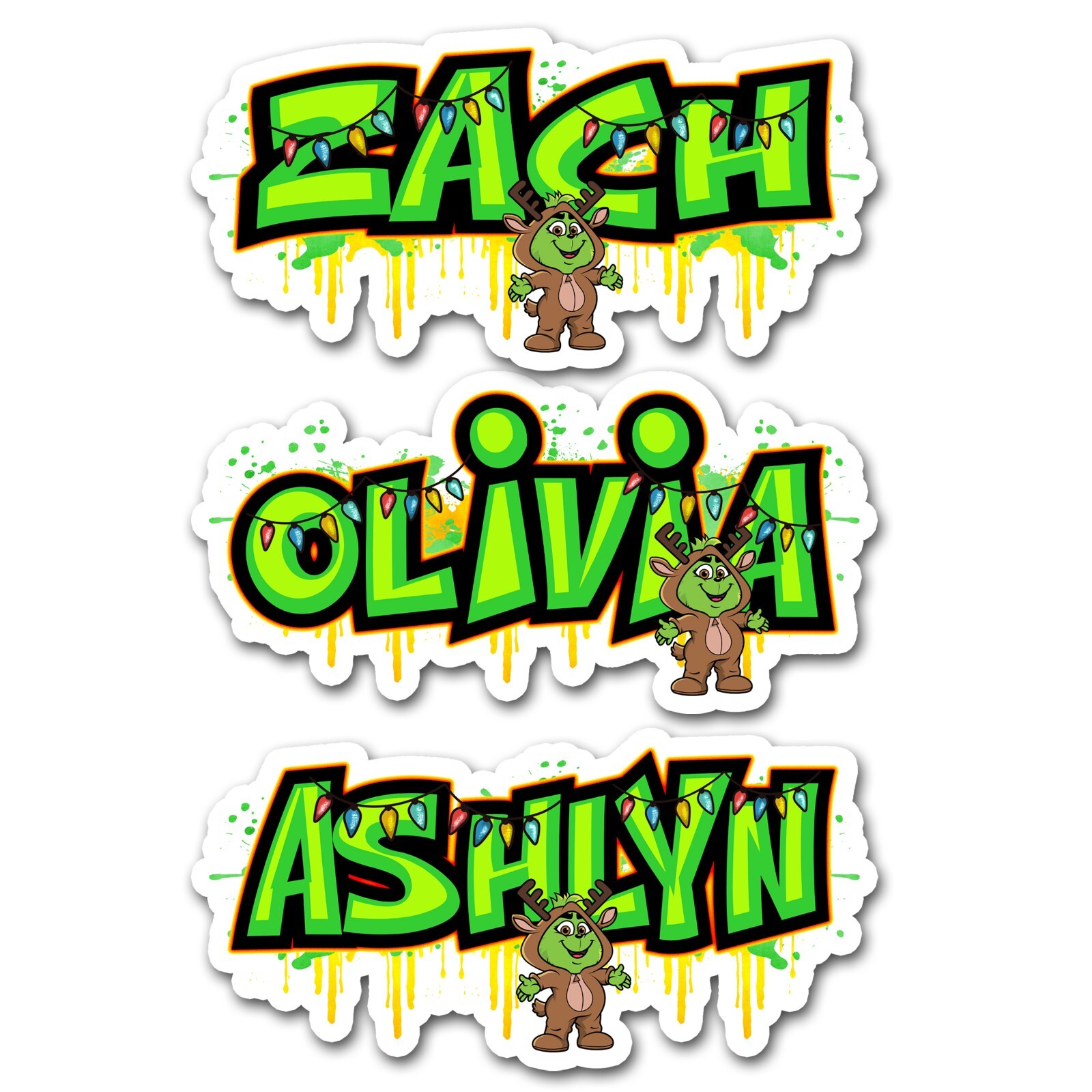 Custom Christmas Name Sticker Popular Character Reindeer Graffiti Vinyl Decal