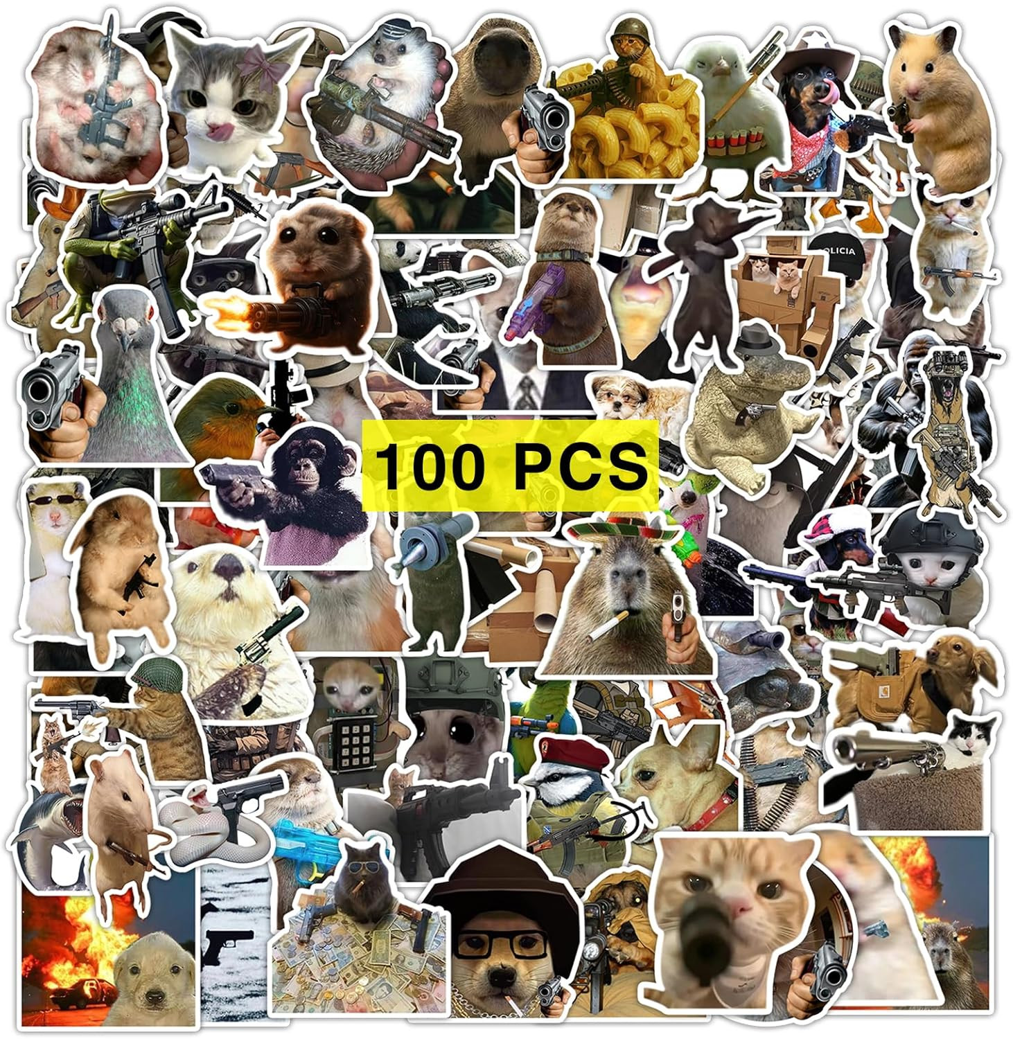 Cute Funny Meme Gun Firearm Tactical Stickers (100 Pcs) Gifts Animal Sticker Mer