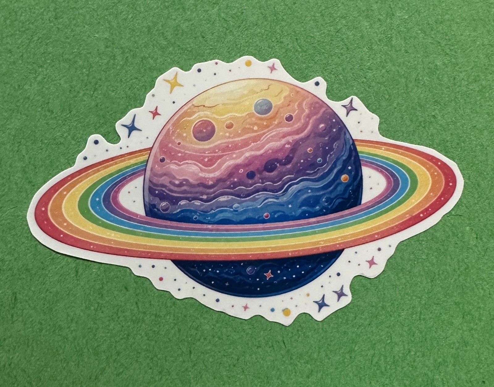 3 inch Rainbow Planet Sticker Colorful Space Galaxy Vinyl Decal Aesthetic