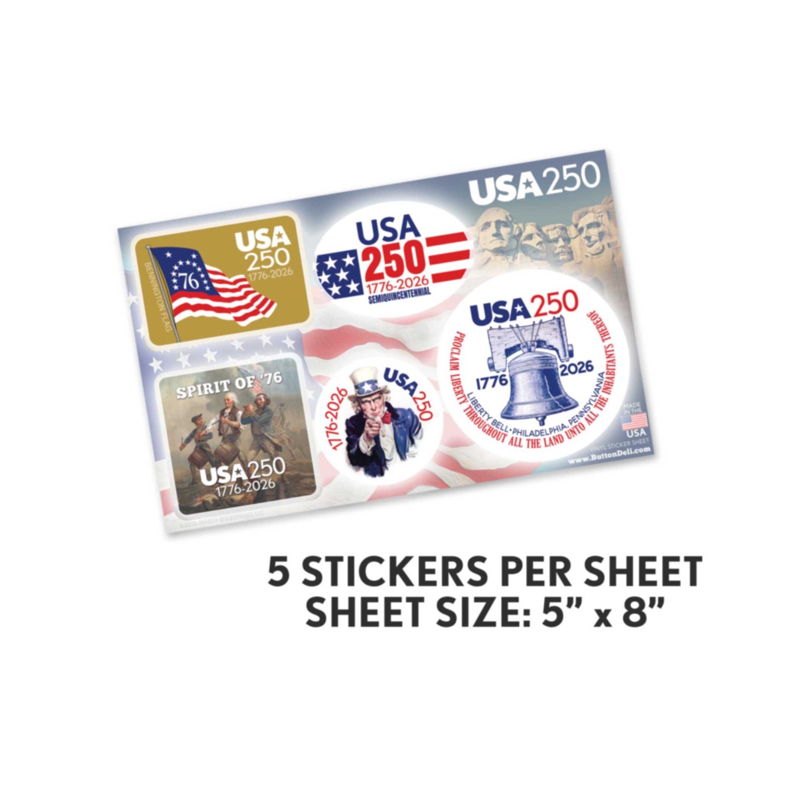 25 Die Cut Sticker Sheets – CLASSIC America, Semiquincentennial, 250 Freedom USA