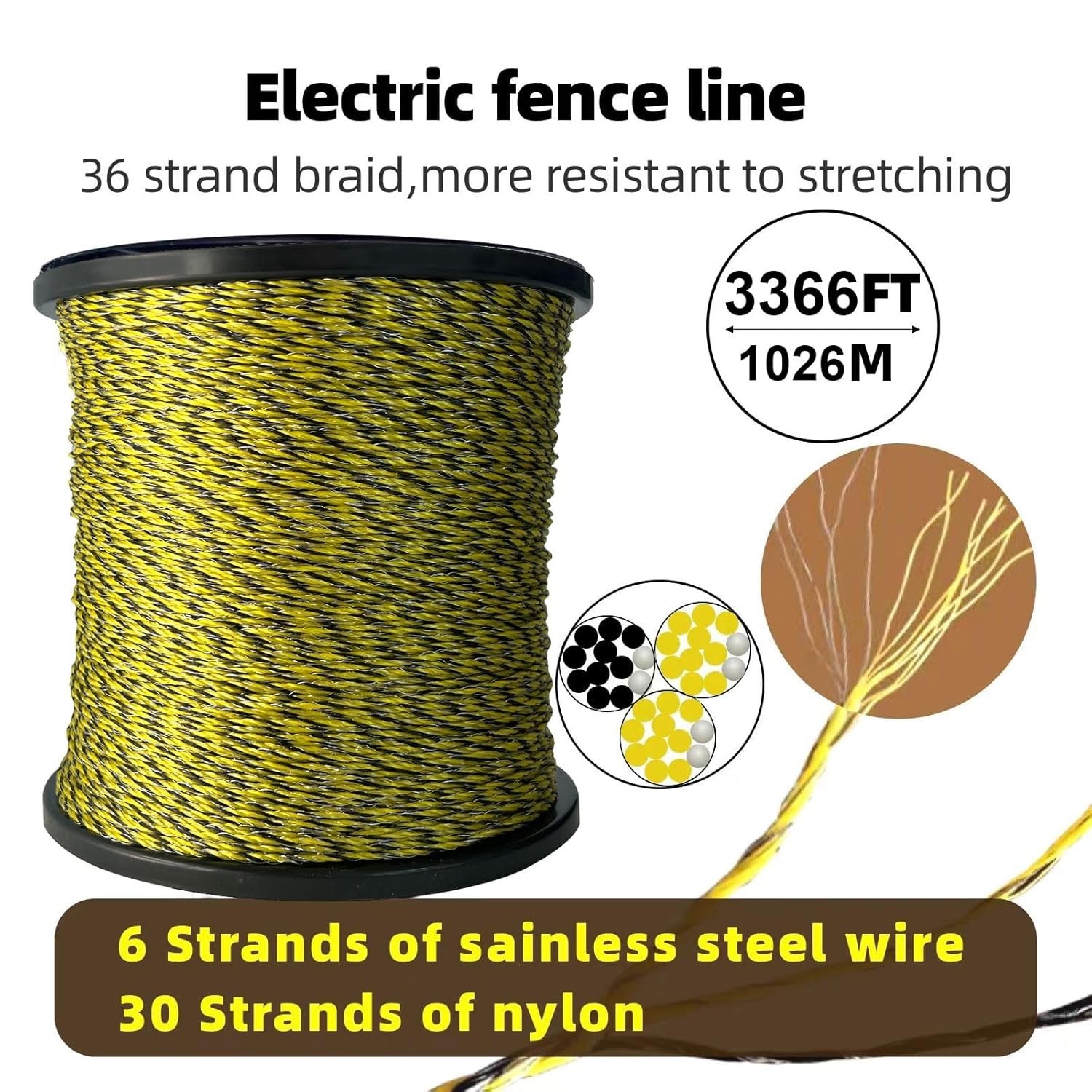 Upgraded Electric Fence Polywire 3366 Feet 3366 Feet,1026 Meters, Yellow.