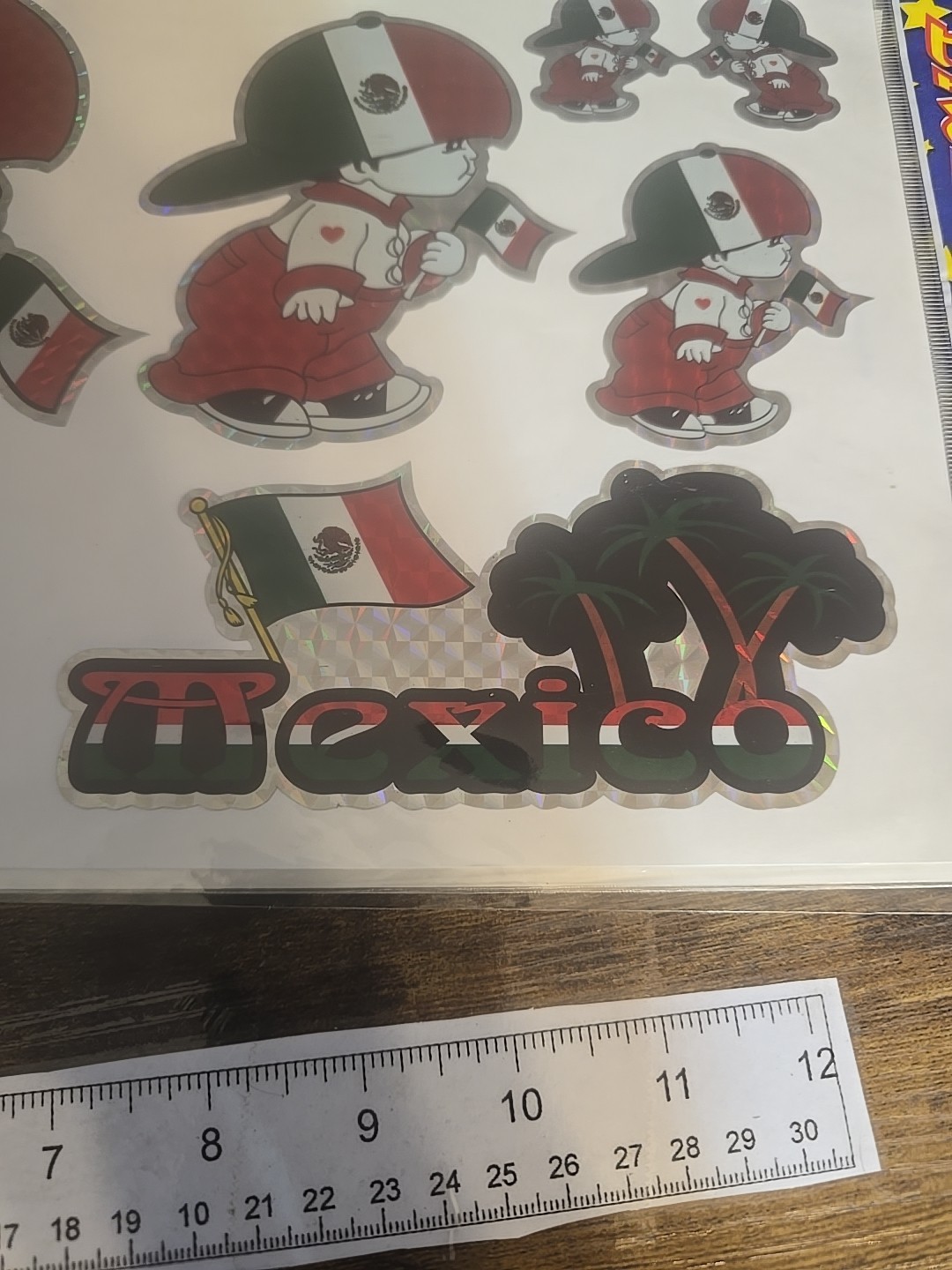 Mexican Boy holding Mexican flag Laser Sticker 5 stickers on sheet- READ THE DSC