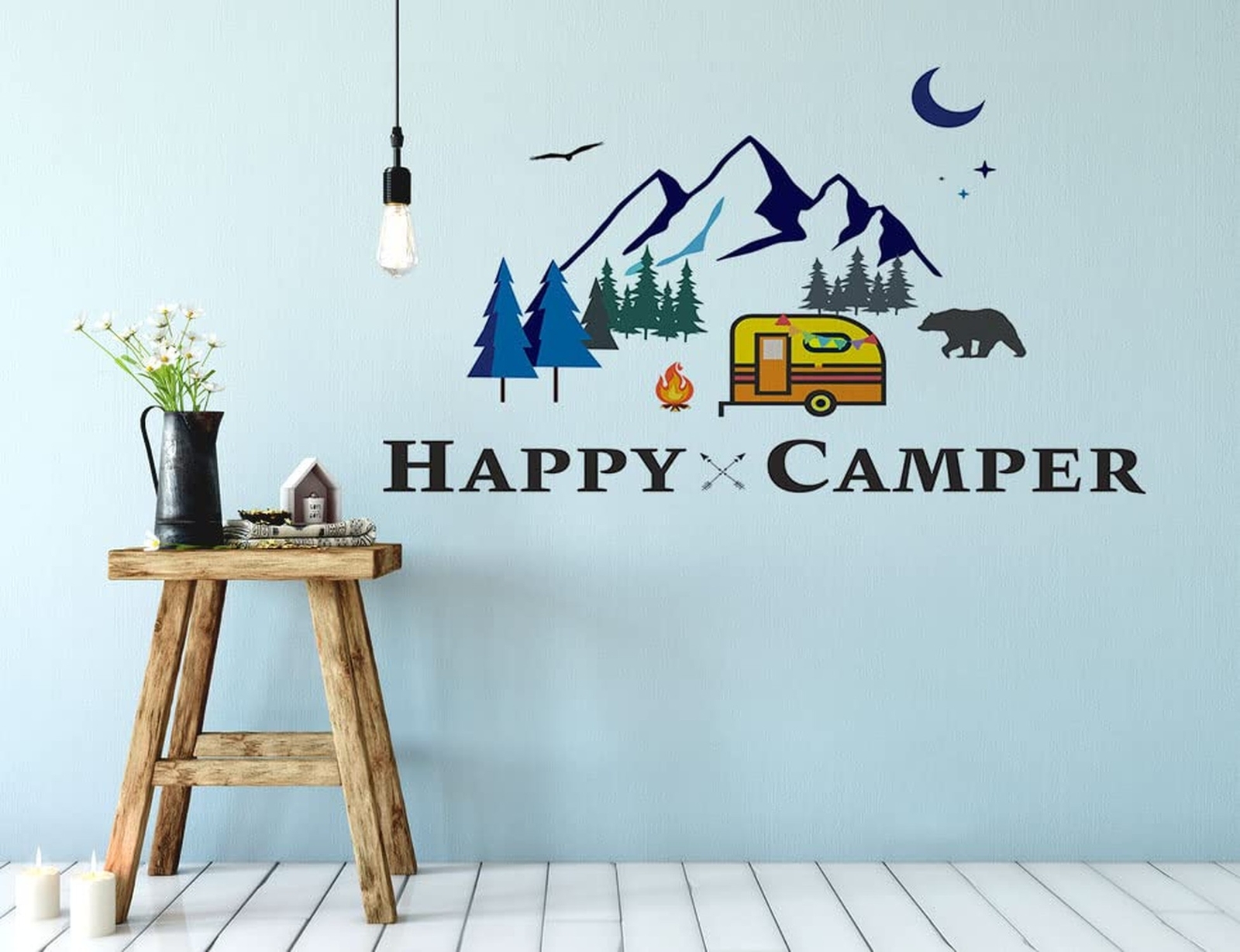 Funny Happy Camper Sticker Decals, Adventure Theme Explore Decor Tribal Hikin…