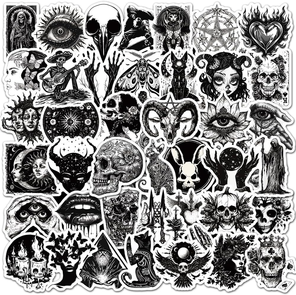 Goth Sticker Lot 100 Stickers Horror Halloween Gothic Black And White Skulls New