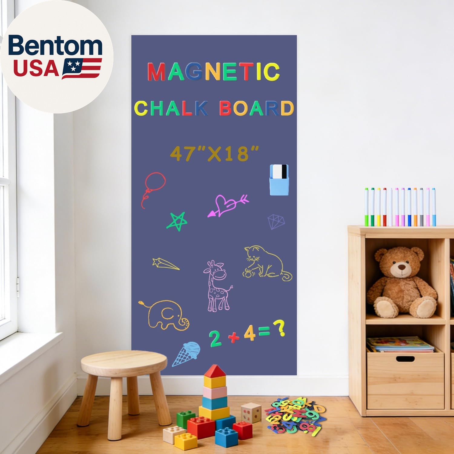 47.2" X 17.5" Large Magnetic Wall Decal Dusty Blue Self-Adhesive Magnet Chalkboa