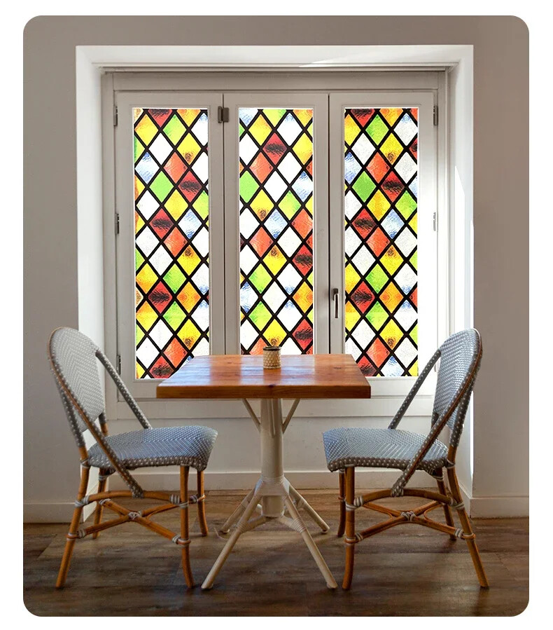Vintage Static Cling Privacy Stained Window Film Opaque Frosted Glass Sticker
