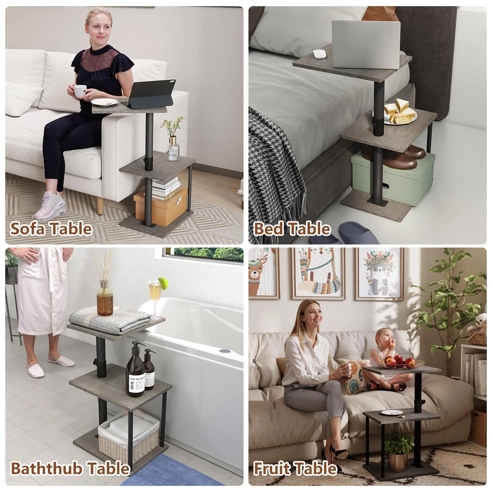 Swivel Side Table for Couch Arm Height Adjustable C for Recliner or Bed Tv Trays