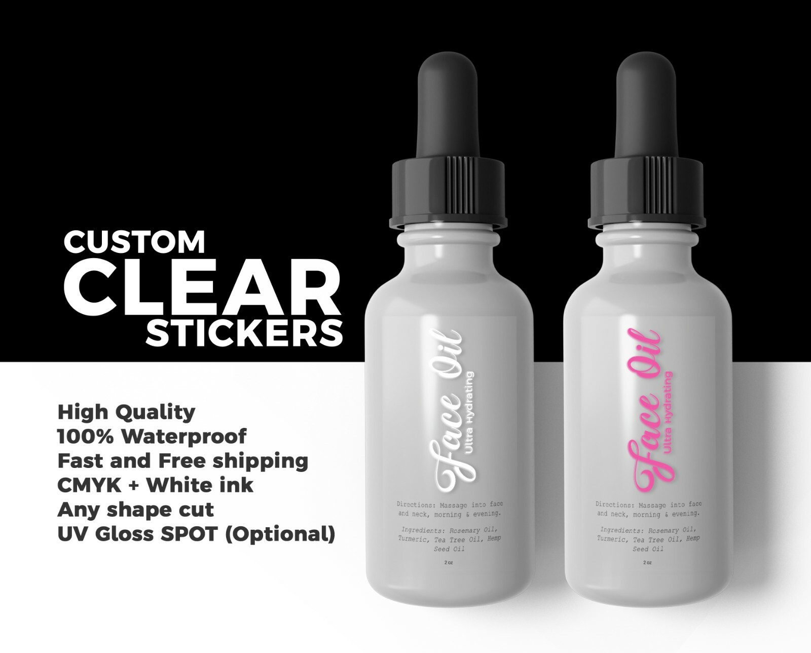 Custom CLEAR stickers transparent labels custom artwork print white ink