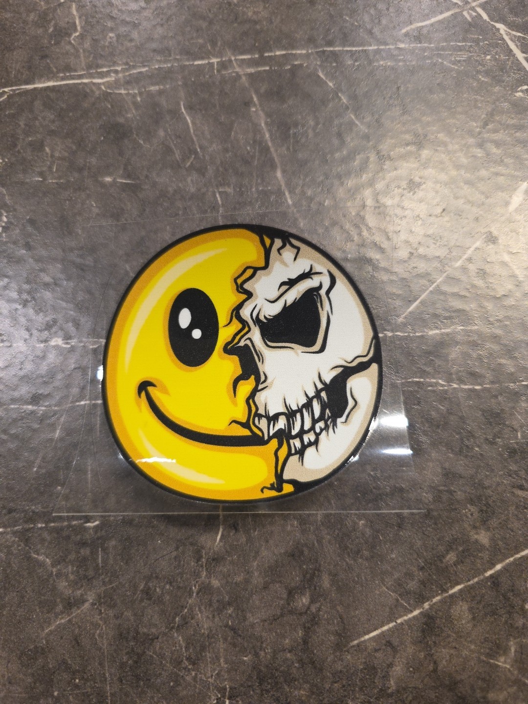 Smiley Face Spilt Skull UVDTF Raised Decal Sticker In Full Color Waterproof USA