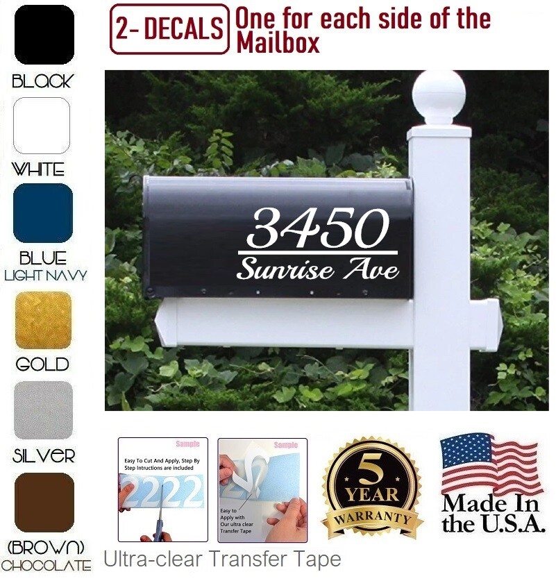 SET OF 2 CUSTOM MADE PERSONALIZED VINYL MAILBOX NUMBERS STREET DECAL,(Model 6)