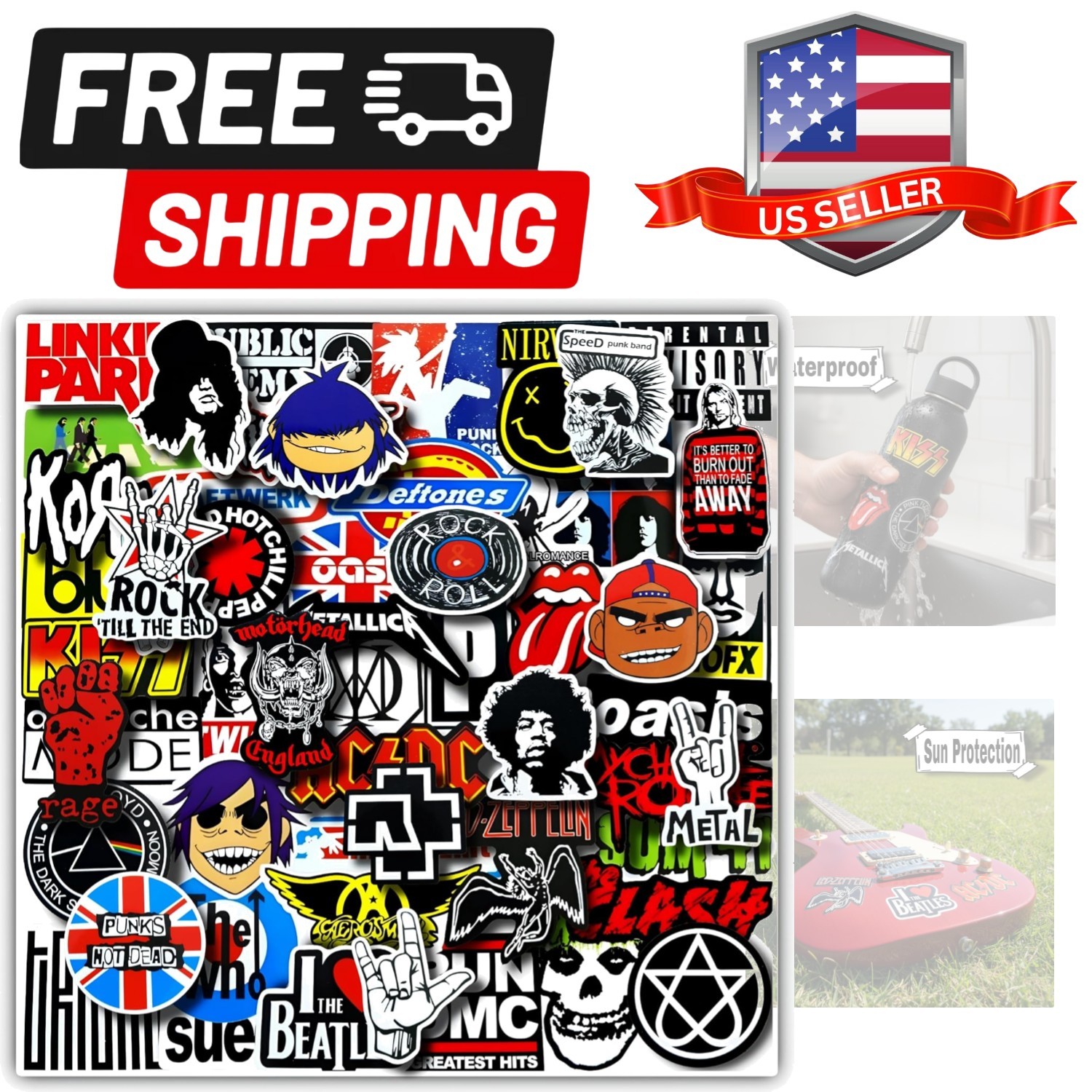 100 Pcs Rock Band Music Stickers – Durable and Waterproof Vinyl Stickers Feat…