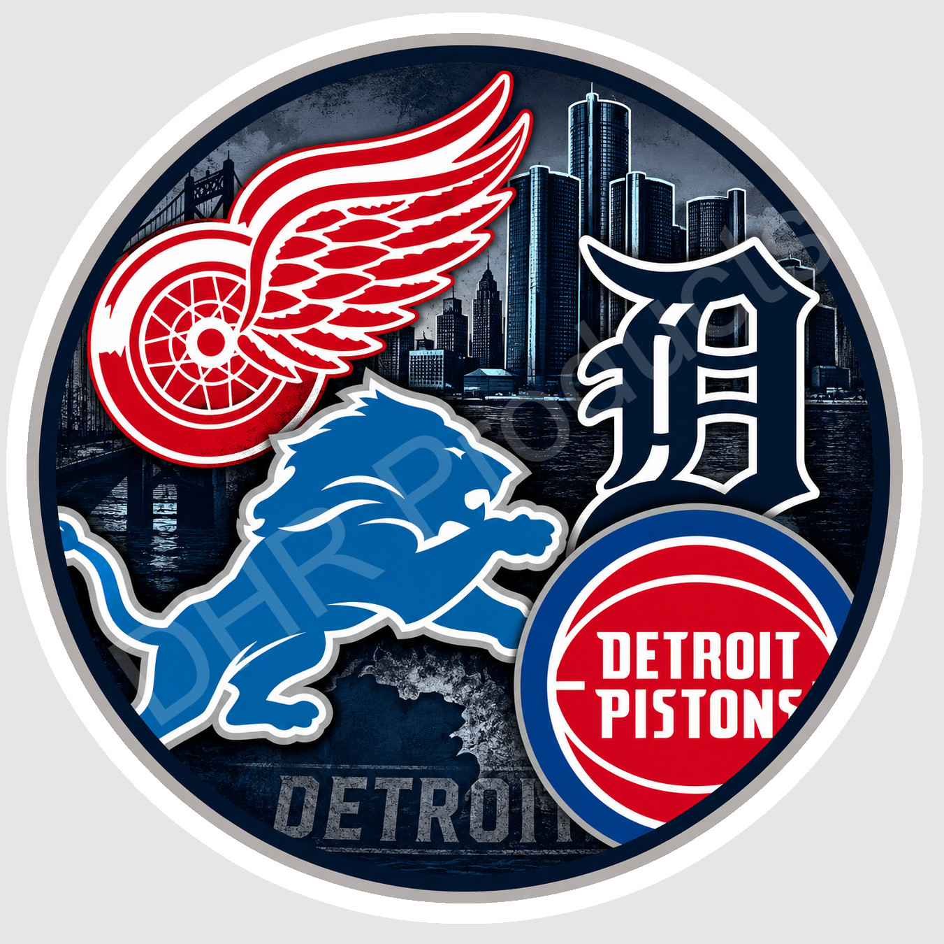 Detroit Sports Mashup Vinyl Sticker/Decal – Tigers Lions Red Wings Pistons 05