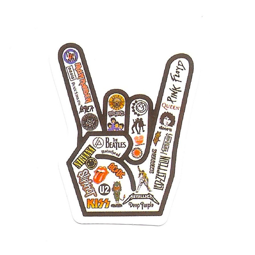 Rock On Hand Sign Sticker Band Collage Decal Classic Rock Metal Music Fan