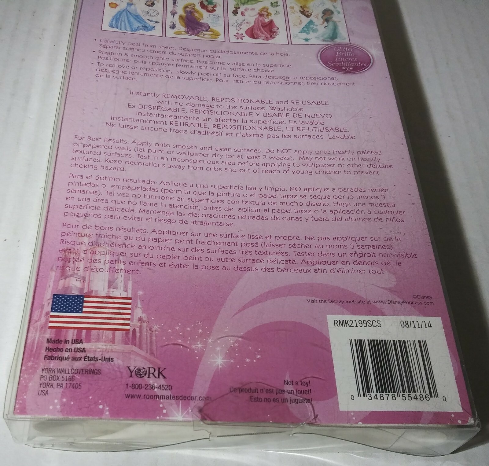 Disney Princess 37 Self Adhesive Peel & Stick Wall Decals ROYAL DEBUT Glitter