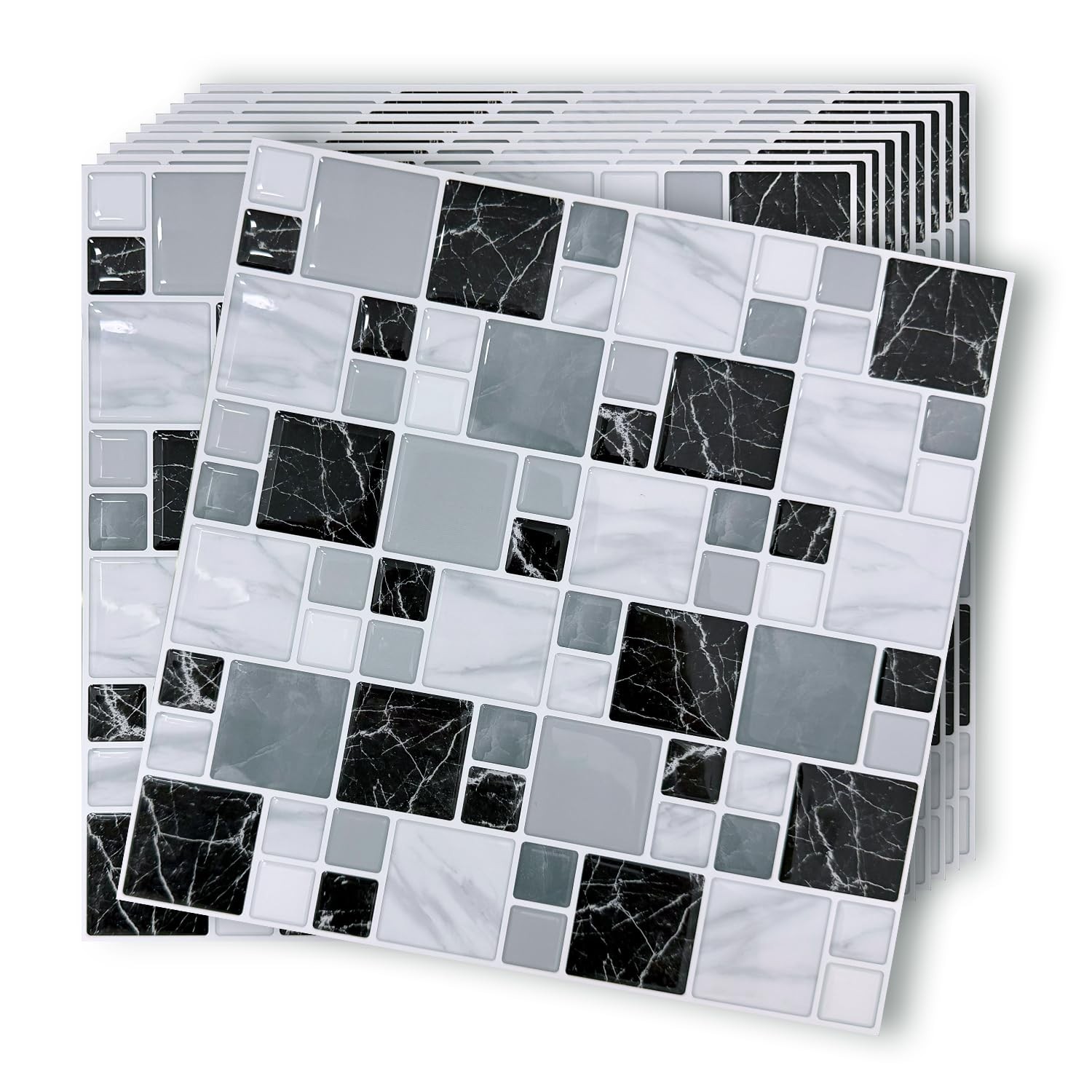 10-Peel and Stick Backsplash for Kitchen, 10” x 10” Adhesive Marble Gray Wall…