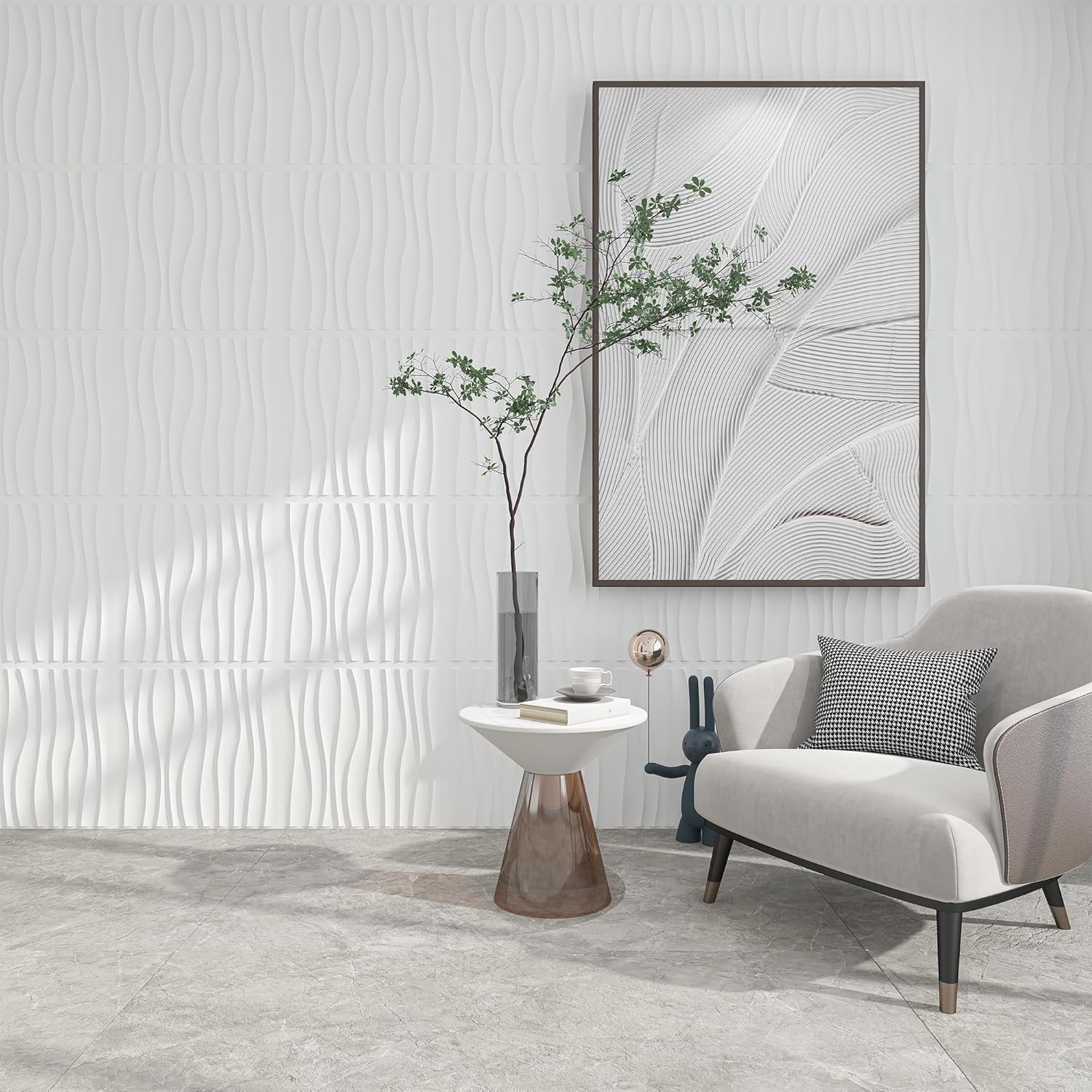 12 Pack 3D Wave Design Wall Panels – White