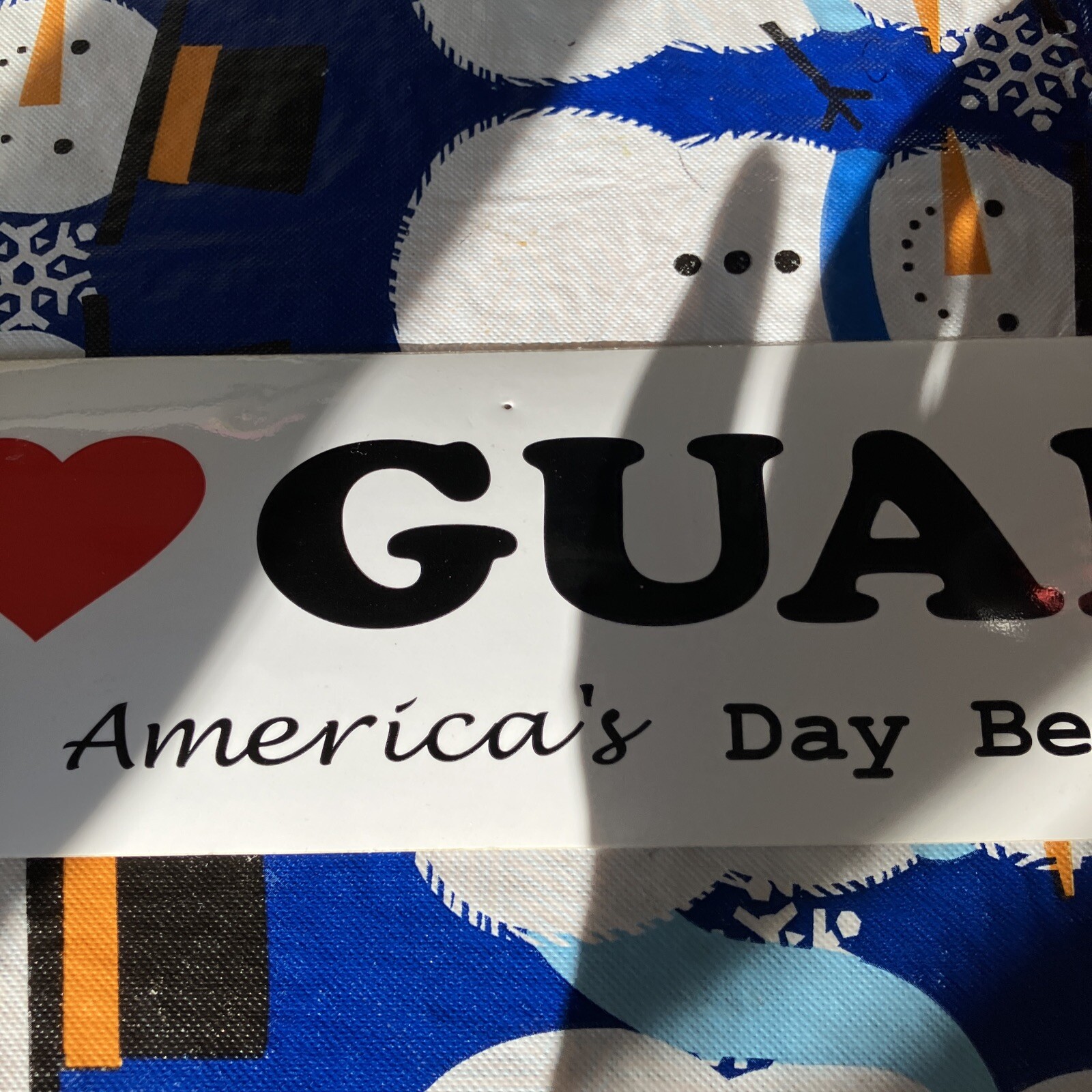 New I Love Guam Black & White Bumper Sticker With Small Pin Hole & Red Heart