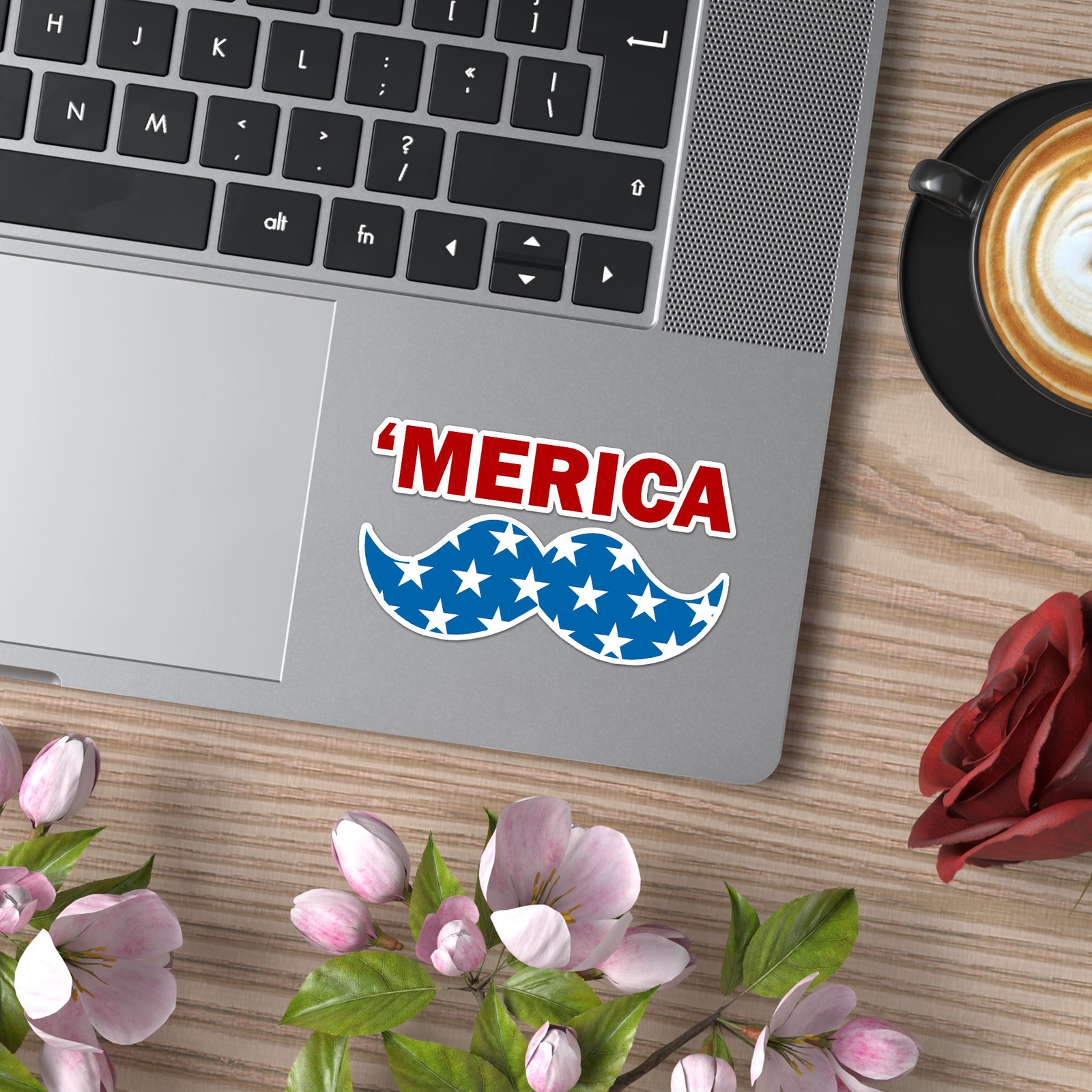 'Merica Moustache Flag – Vinyl Decal Sticker – Car Window Laptop – ebn9951