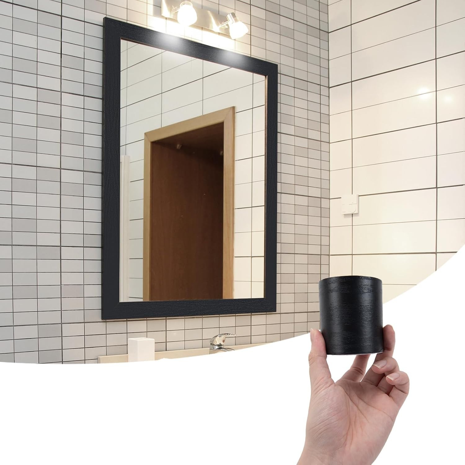 32ft x 3in Black Mirror Tape Border, Peel and Stick Mirror Border for Bathroo…