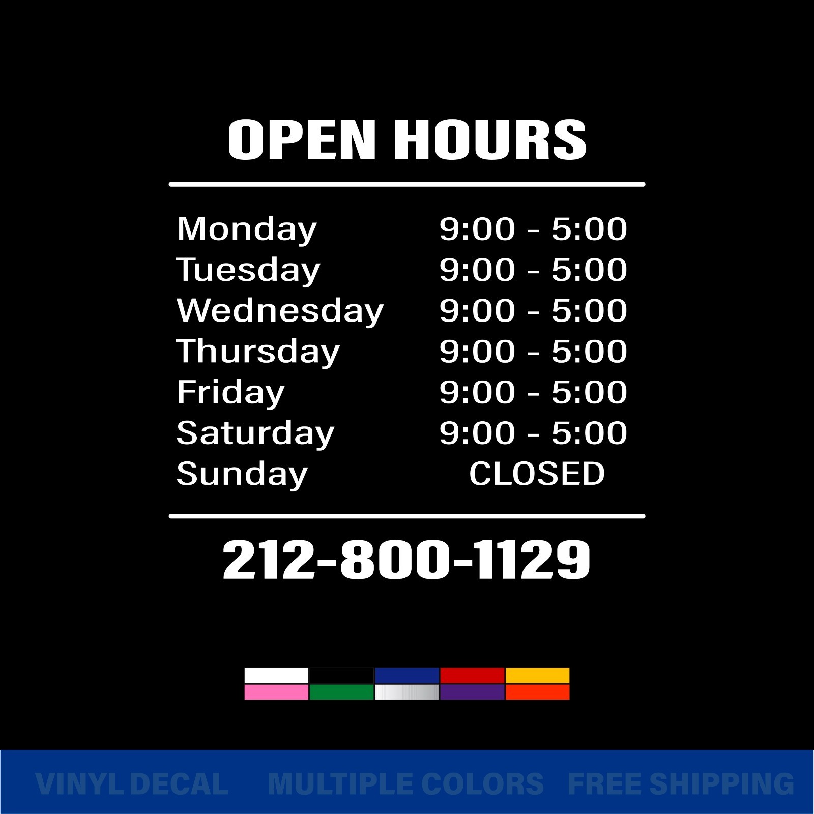 Custom Business Hours Vinyl Decal for Door or Window | Multiple Colors & Size