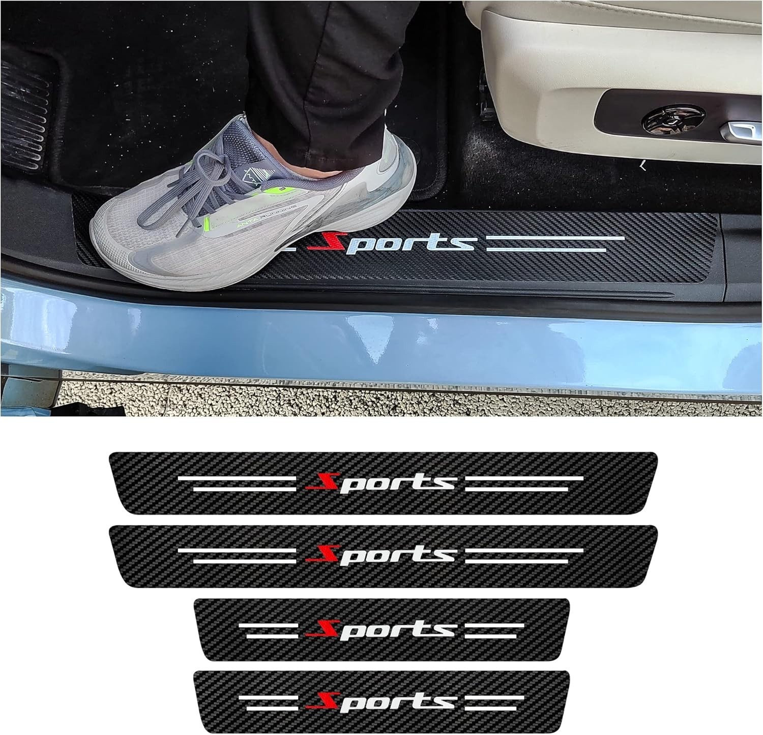 4Pcs Car Door Sill Protector,Sport Carbon Fiber Threshold Anti-Scratch Sticker