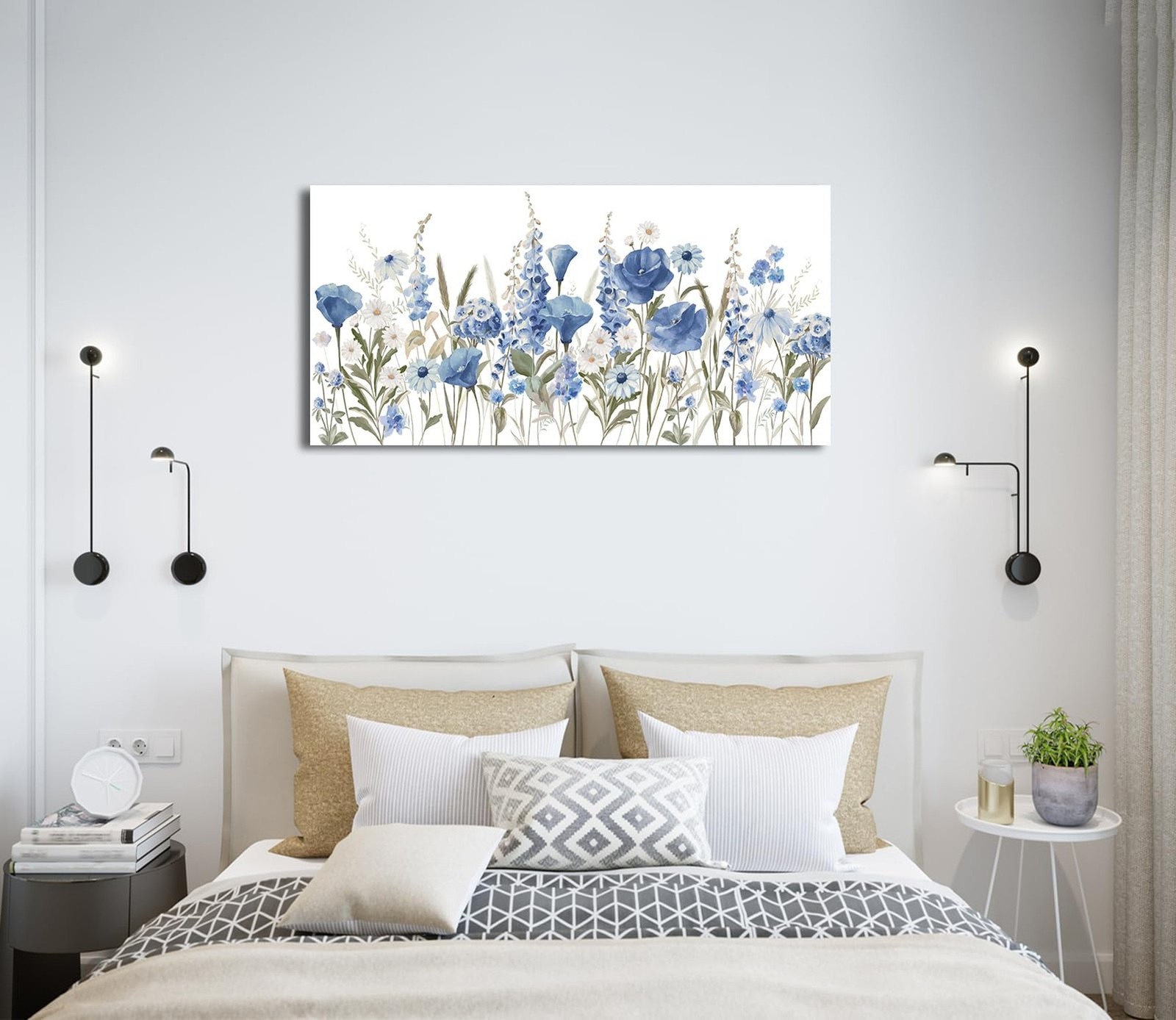 arteWOODS Elegant Flowers Wall Art – Blue White Botanical Pictures for Wall D…