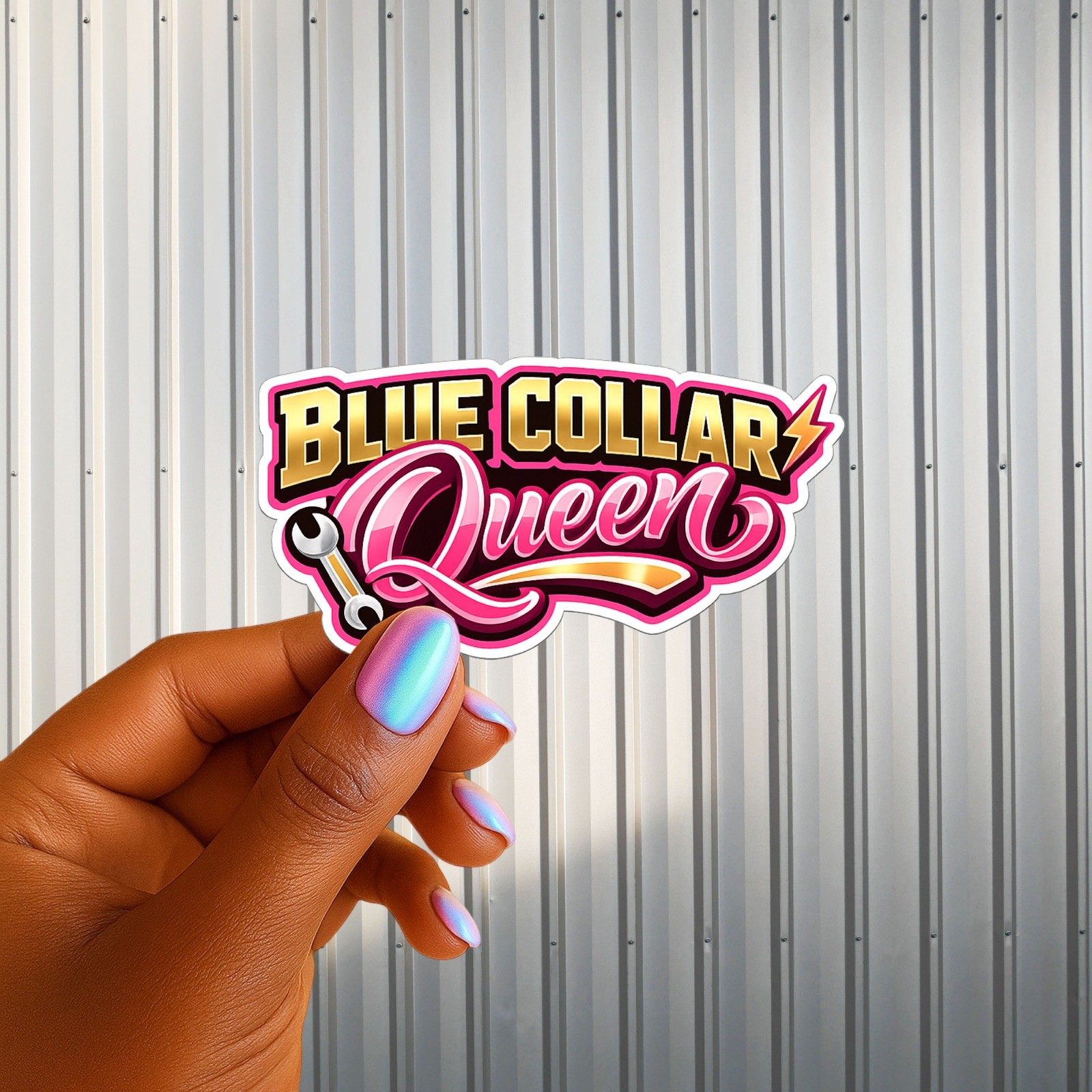 Blue Collar Queen 3” UV DTF Sticker Pink Tradeswoman Decal