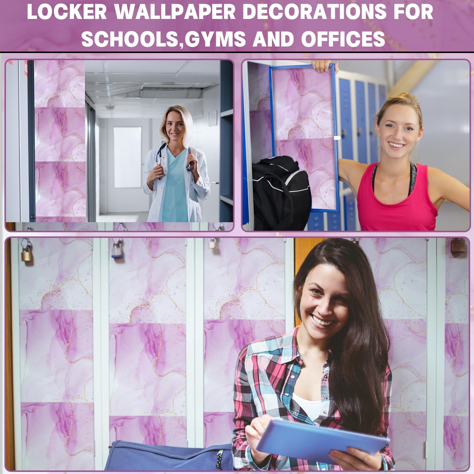 16 Pcs School Locker Magnetic Wallpaper 12" x 12" Removable Magnetic Locker S…