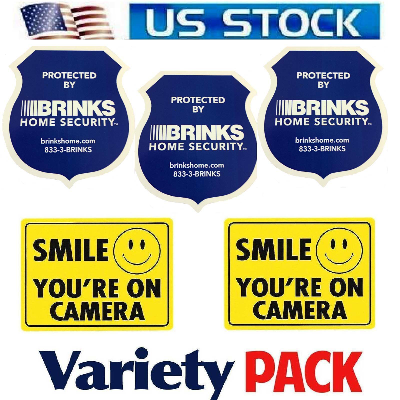 Home Security Stickers for Windows Door 3 Blue Colored Brinks Alarm+Camera