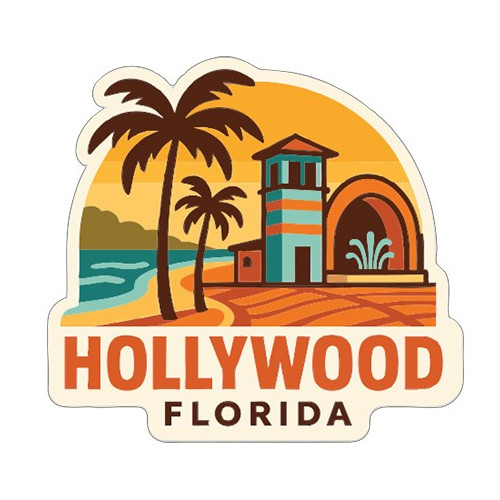 Hollywood Florida Sticker Decal Vinyl Die-Cut City Skyline Landmark Design