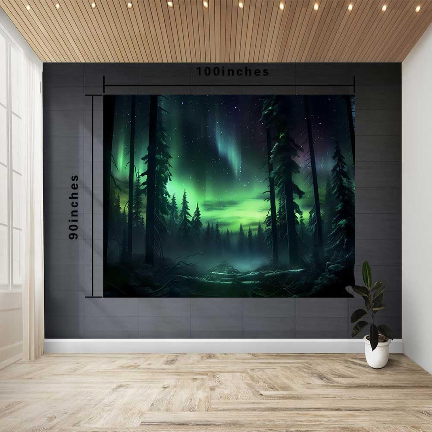 Northern Lights Forest Tapestry100x90 Inches Aurora Borealis Misty Pine Trees…