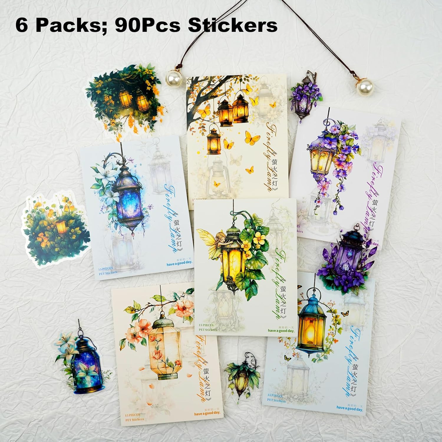 90PCS Firefly Lamp PET Stickers, Fairy Tale Lantern Stickers for Scrapbooking, J