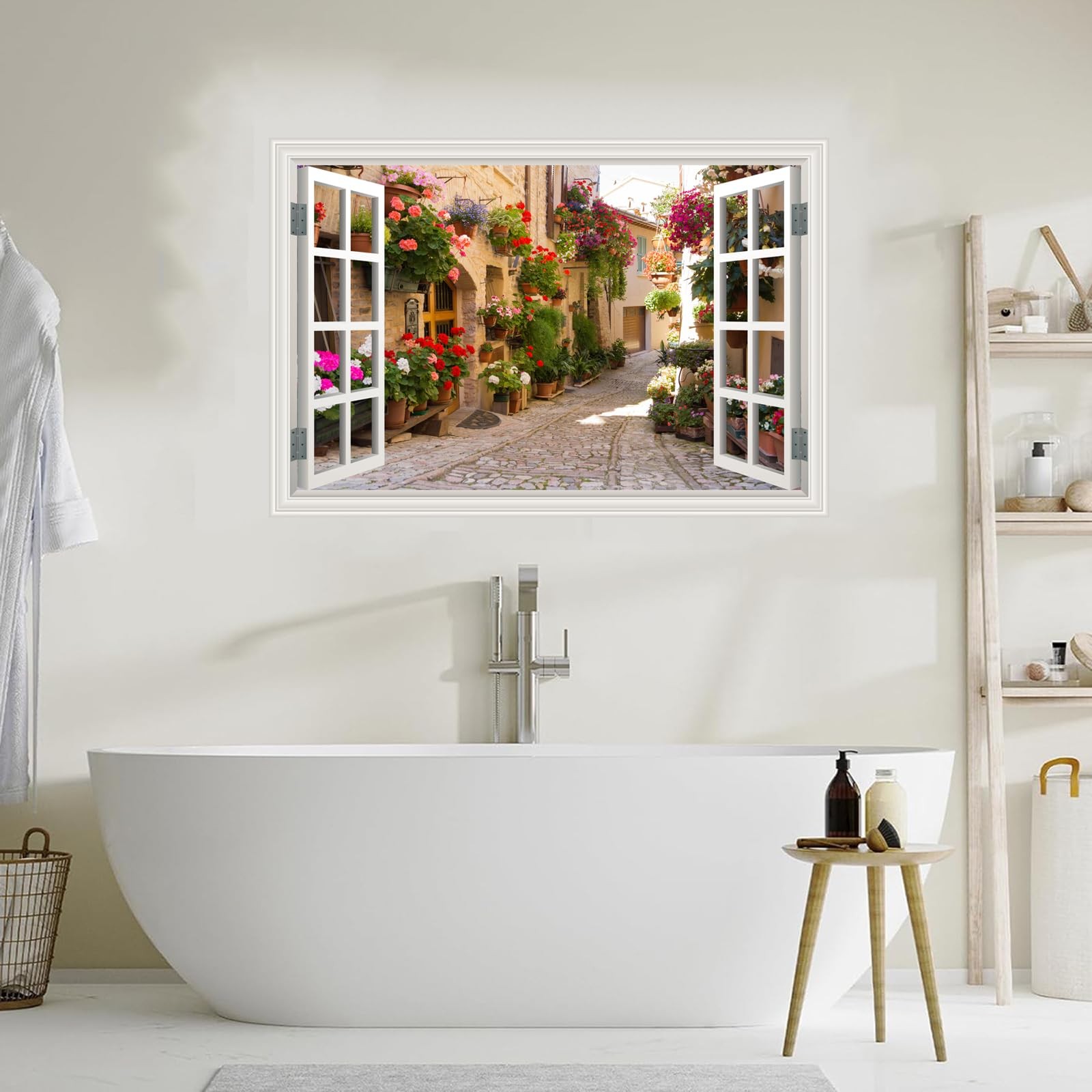 Fake Window Wall Decals Sping Italy Rose Alley Landscape Wall Art Faux Window…