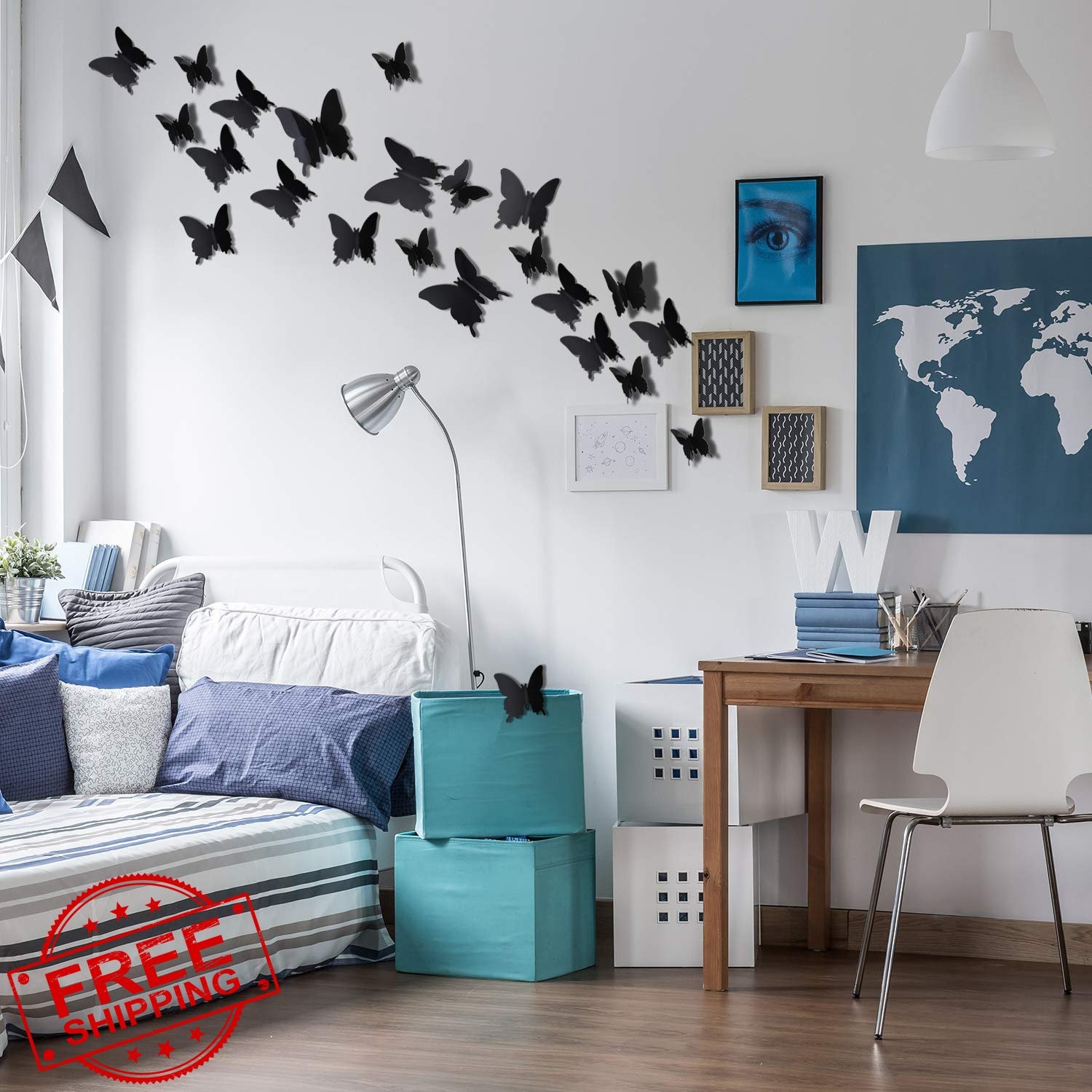 Outus 3D Butterfly Wall Stickers Black