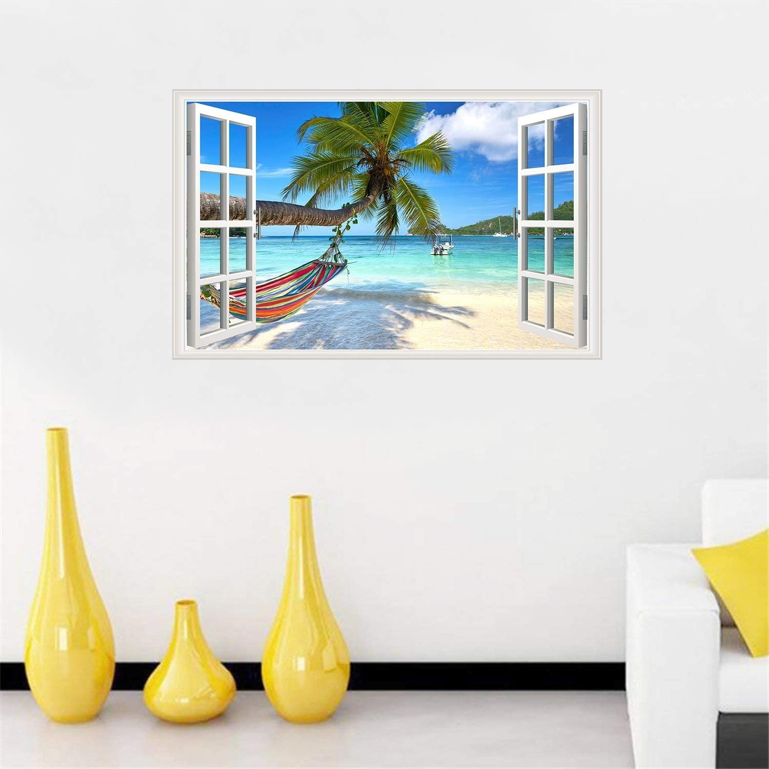 Beach Seascape Fake Window Decal for Living Room