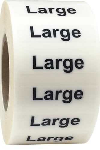 Clothing Labels – Clear Size Strip Stickers with Black Text, 1.25 x 5 Large
